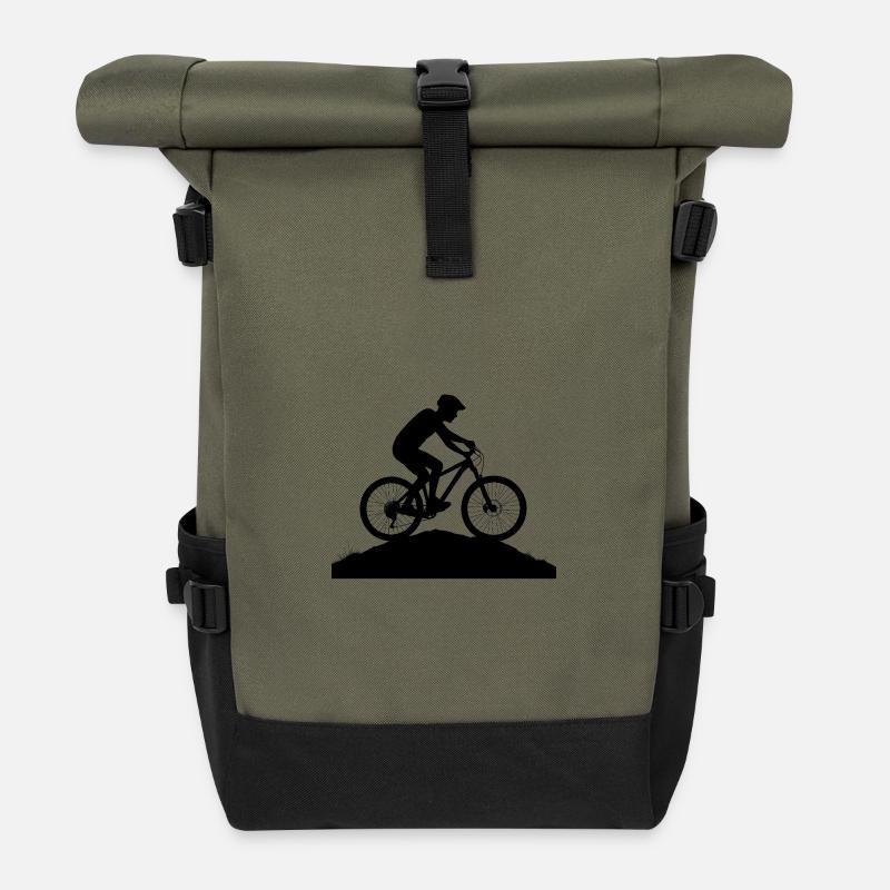 Mountain Adventure Mountain Bike Silhouette - Roll Top Backpack - olive/black