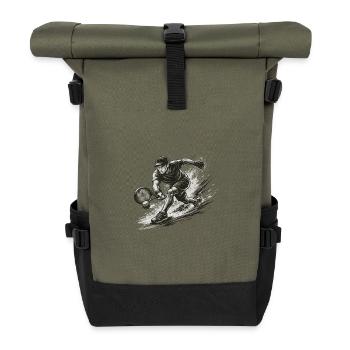 Dynamischer Tennisspieler in Schwarzweiß - Rolltop Rucksack - Olive/Schwarz - Vorne