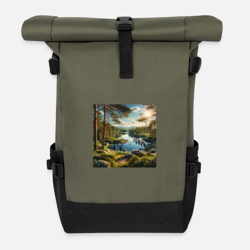 Waldsee in der Abendsonne - Rolltop Rucksack - Olive/Schwarz
