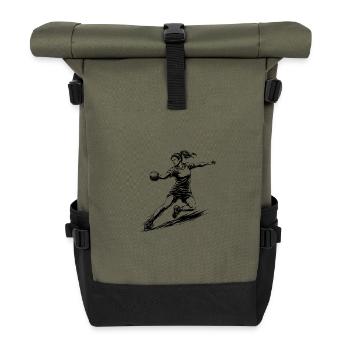 Dynamische Handballerin Illustration - Rolltop Rucksack - Olive/Schwarz - Vorne