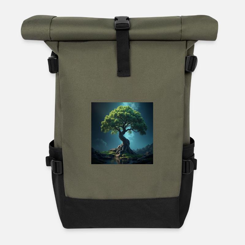 Bunter Baum des Lebens. - Rolltop Rucksack - Olive/Schwarz