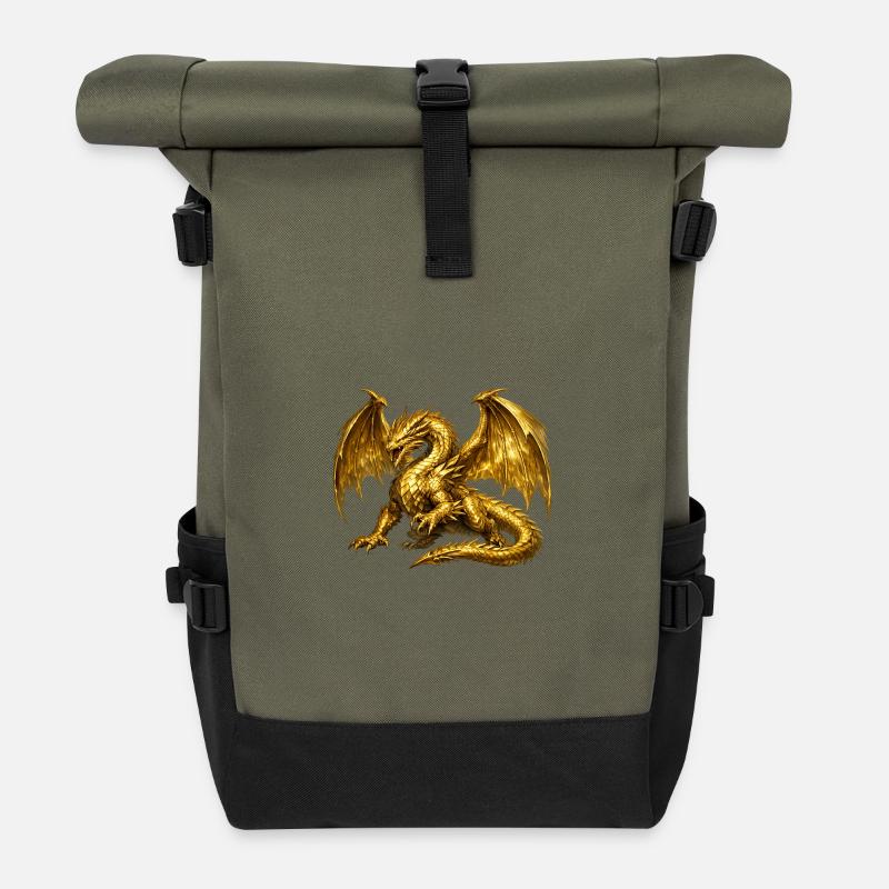 Golden Dragon - Roll Top Backpack - olive/black
