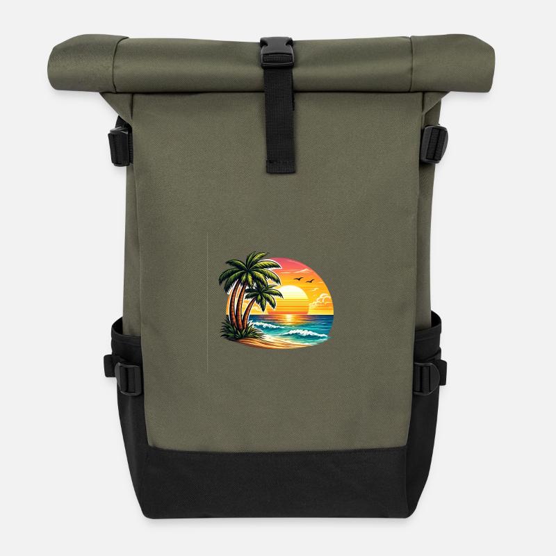 Coucher de soleil à Palm Beach - Sac à dos roll top - olive/noir