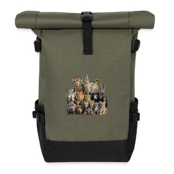 Tierische Versammlung - Rolltop Rucksack - Olive/Schwarz - Vorne