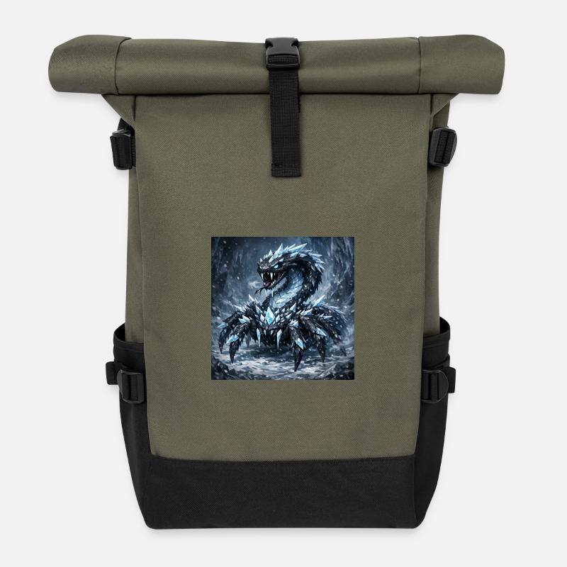 Kristalldrache im Eissturm - Rolltop Rucksack - Olive/Schwarz