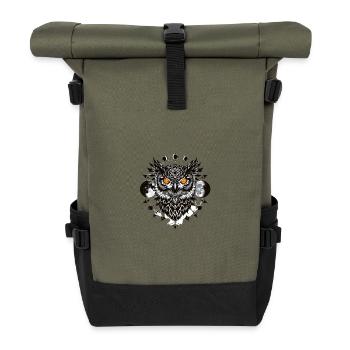 Geometric Eagle Owl with Full Moon - Roll Top Backpack - olive/black - Front