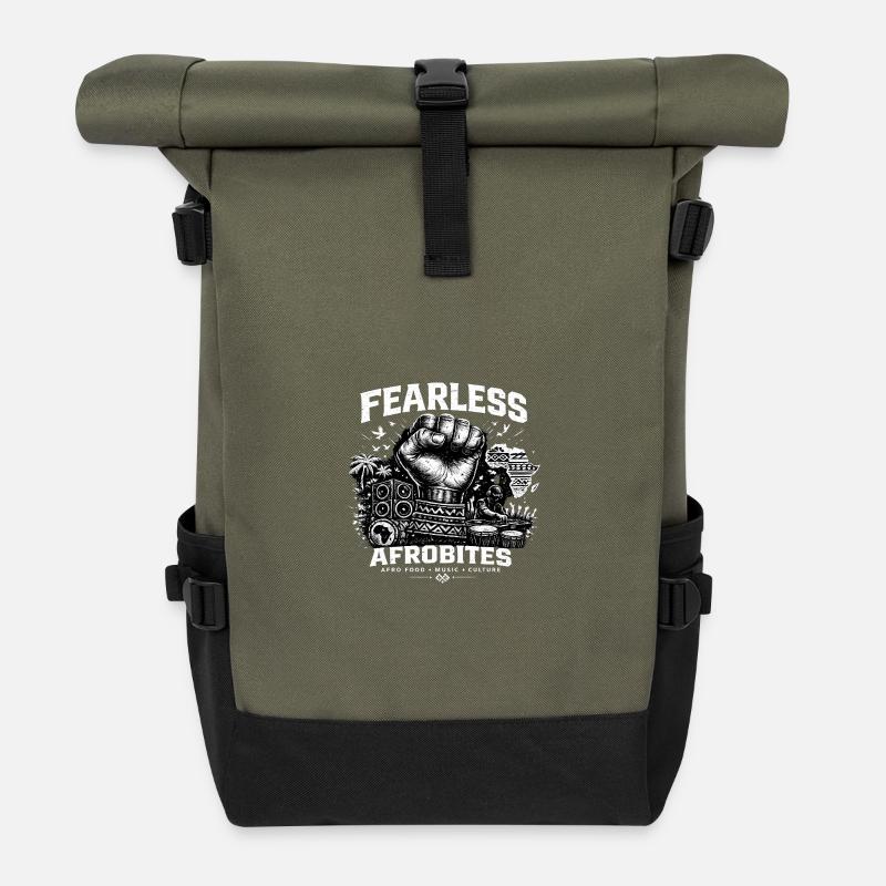 Fearless AfroBites: Sound & Kitchen - Roll Top Backpack - olive/black
