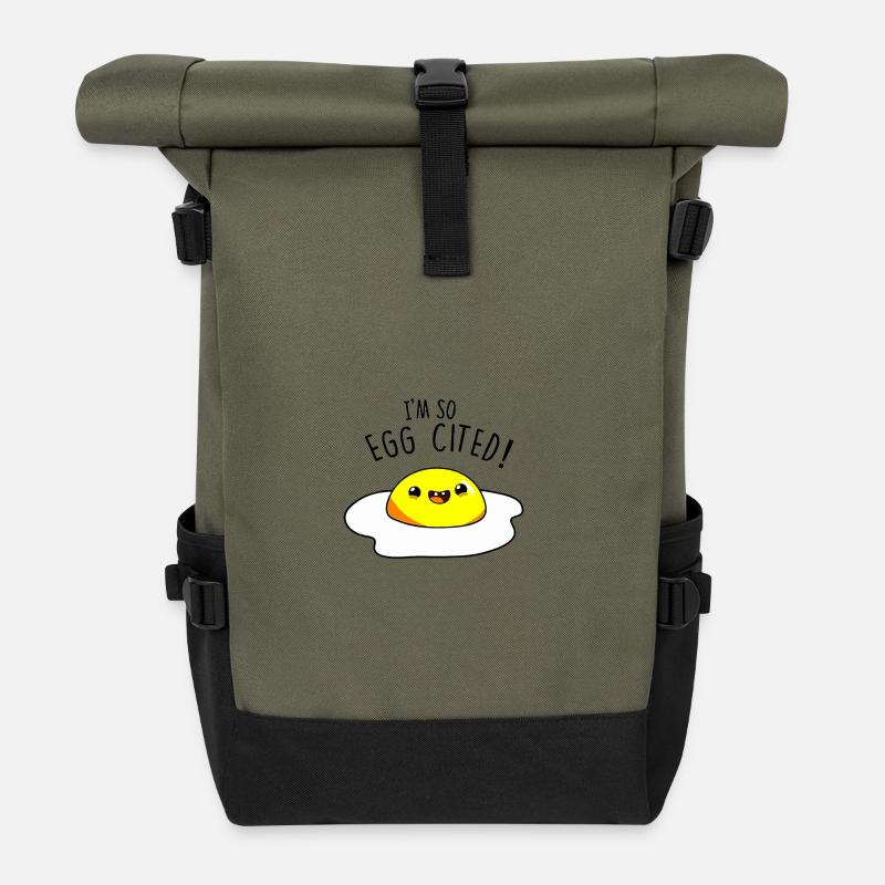 Egg-Cited Design - Roll Top Backpack - olive/black