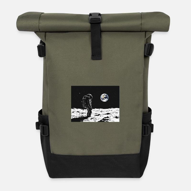 Astronaut looking back - Roll Top Backpack - olive/black