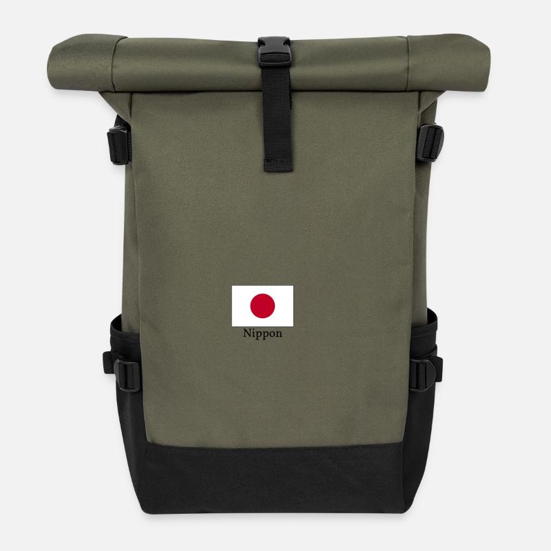 Japanisches Flaggendesign - Rolltop Rucksack - Olive/Schwarz
