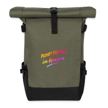 Prompt Engineer im Herzen - Rolltop Rucksack - Olive/Schwarz - Vorne