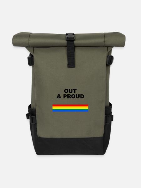 Out & Proud Regenbogen Flaggen Design - Rolltop Rucksack - Olive/Schwarz