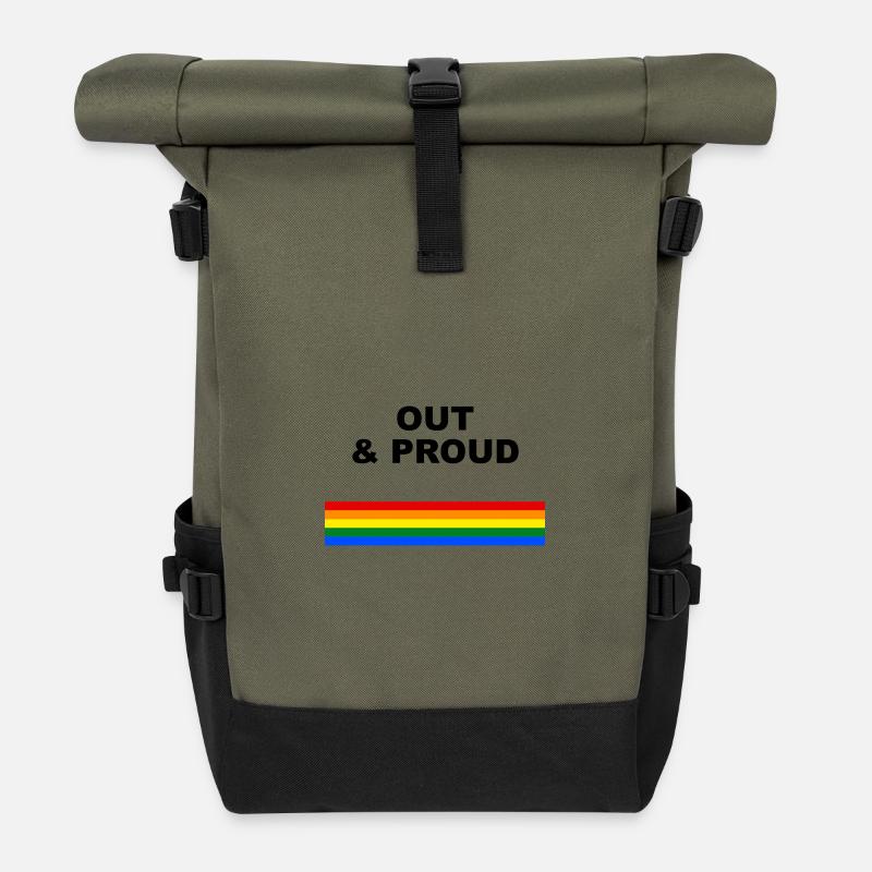Out & Proud Regenbogen Flaggen Design - Rolltop Rucksack - Olive/Schwarz
