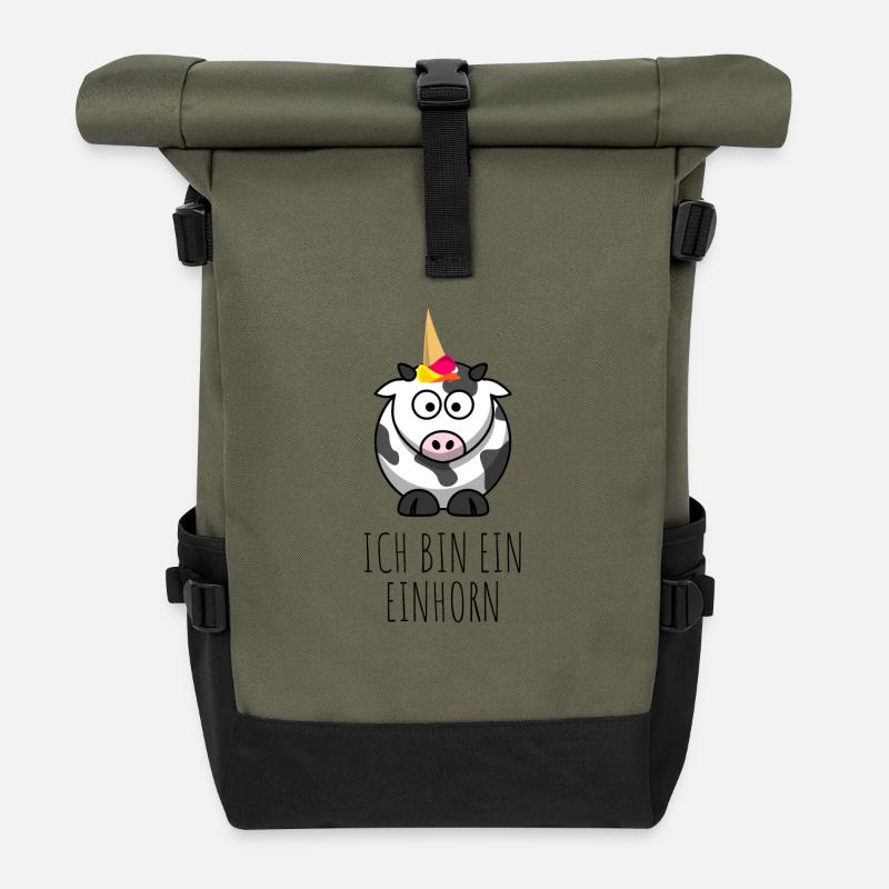 Ich bin ein Einhorn - Eiswaffel Kuh - Rolltop Rucksack - Olive/Schwarz