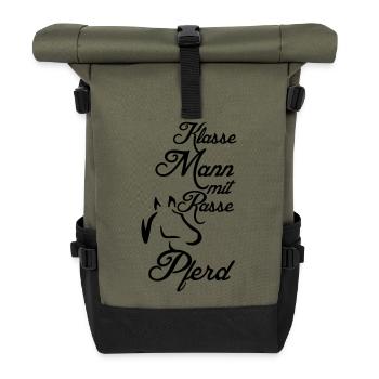 Klasse Mann - Rassepferd Geschenk - Rolltop Rucksack - Olive/Schwarz - Vorne