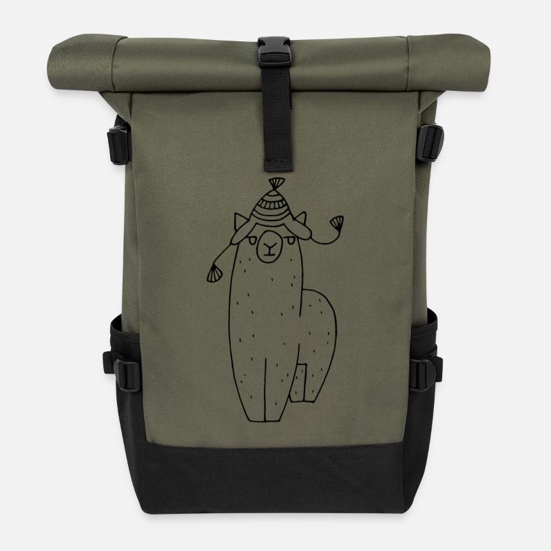 Alpaca with cap - Roll Top Backpack - olive/black