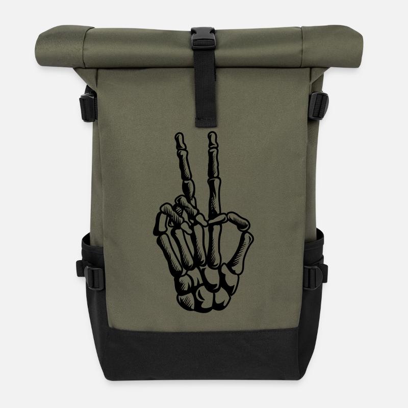 Peace Zeichen, Handzeichen - Rolltop Rucksack - Olive/Schwarz