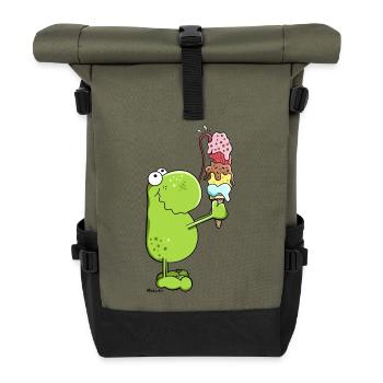 Frosch mit Eis - Rolltop Rucksack - Olive/Schwarz - Vorne
