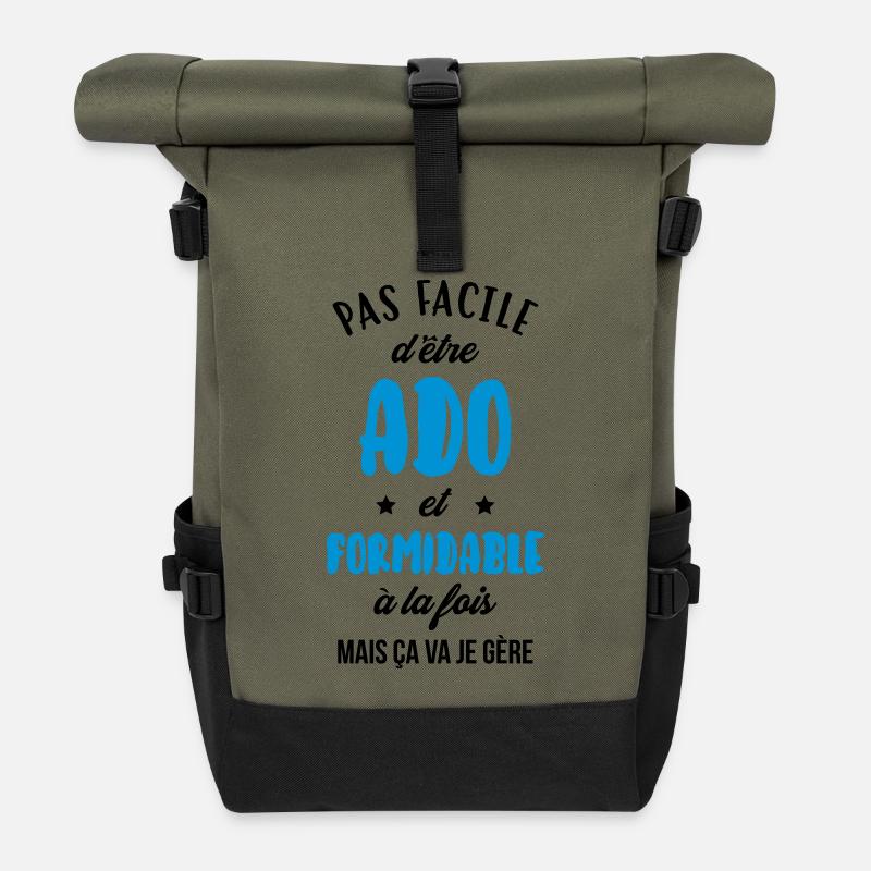 adolescent / enfant / ado / adolescente - Sac à dos roll top - olive/noir