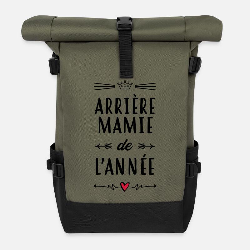 Mamie / Mamy / Grand Mere / Grand-Mère / Bébé - Sac à dos roll top - olive/noir