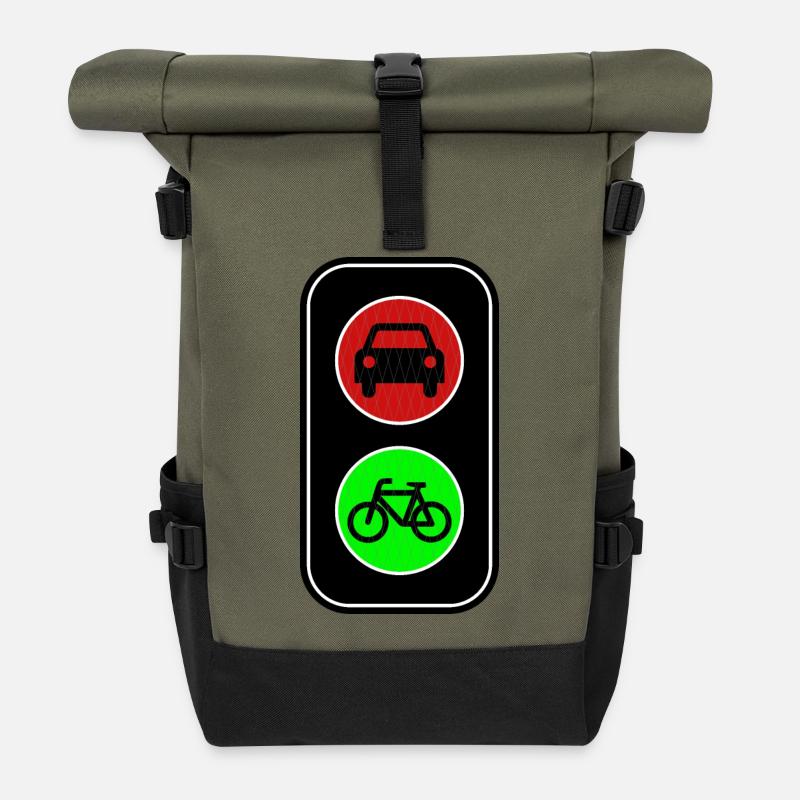 Green for the bike - Roll Top Backpack - olive/black