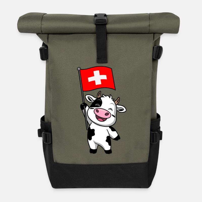 Vache suisse - Sac à dos roll top - olive/noir
