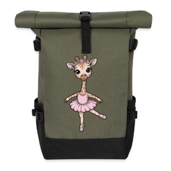 Giraffe Ballerina with Flower Wreath - Roll Top Backpack - olive/black - Front