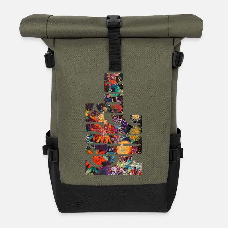 Blütenzauber Live Colorful - Rolltop Rucksack - Olive/Schwarz