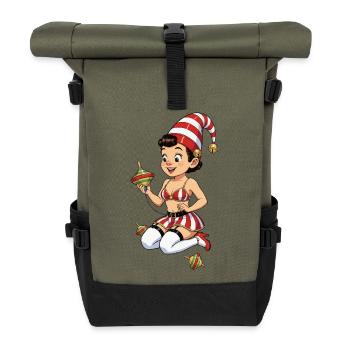 Leprechaun-Mädchen mit Kreisel - Rolltop Rucksack - Olive/Schwarz - Vorne