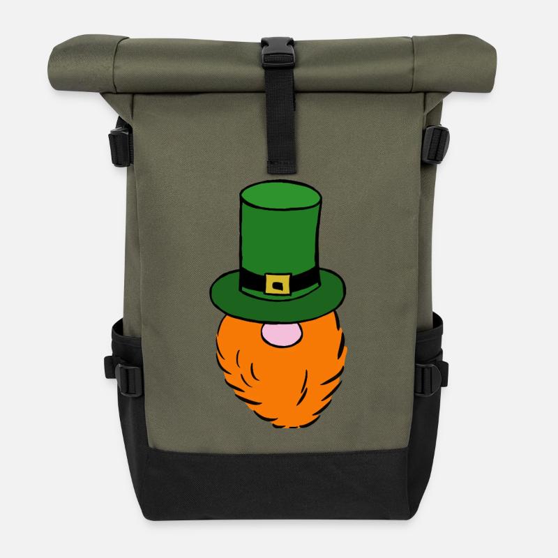 Grüner Leprechaun Hut - Rolltop Rucksack - Olive/Schwarz