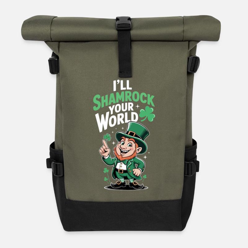 St Patricks Day I'll Shamrock Your World - Roll Top Backpack - olive/black