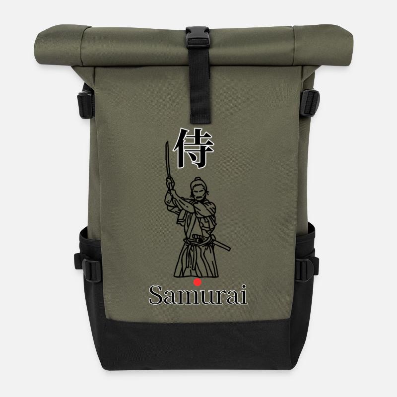 Samurai Symbol Minimal Schwarz Weiß Rot - Rolltop Rucksack - Olive/Schwarz