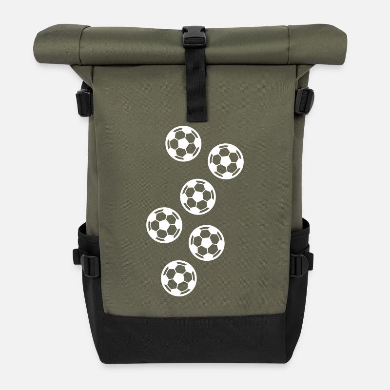 Fussball Ball - Rolltop Rucksack - Olive/Schwarz