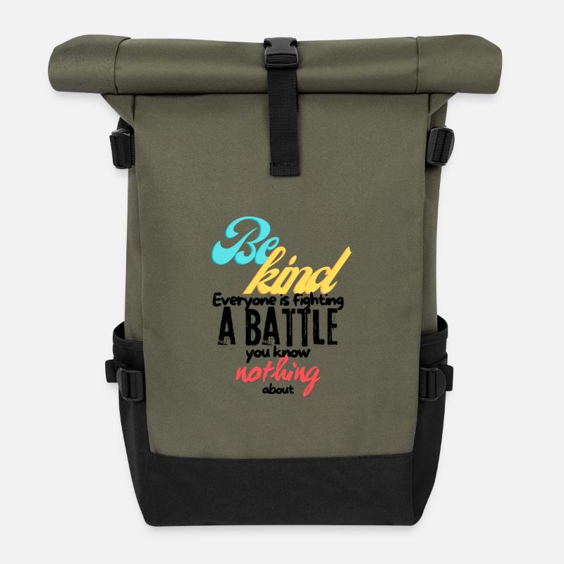 Be Kind - Roll Top Backpack - olive/black