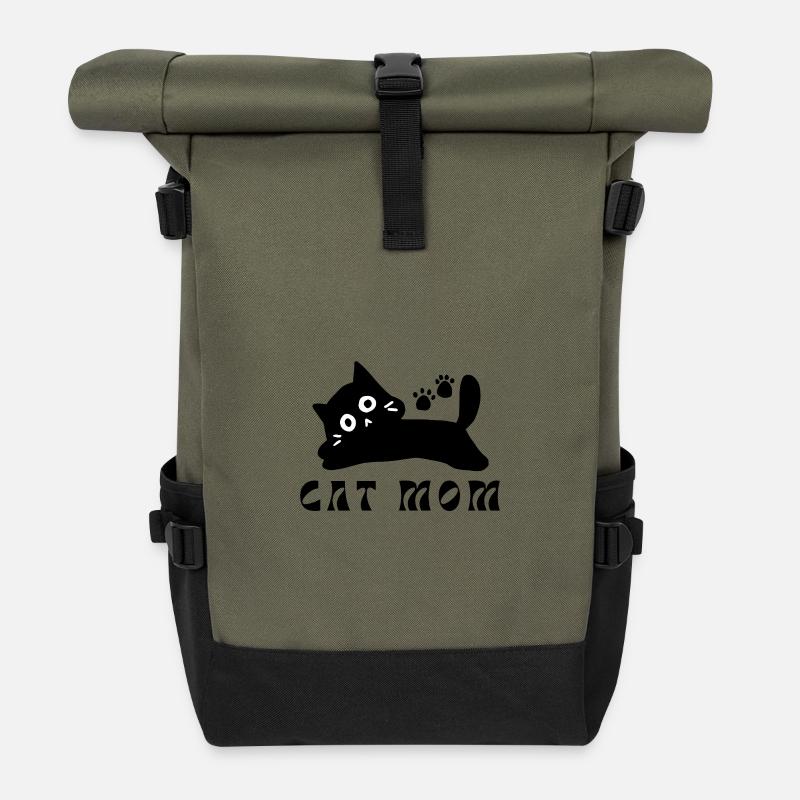 Minimalistisches Katzengesicht - Rolltop Rucksack - Olive/Schwarz