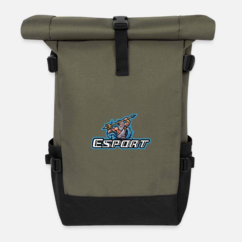 E-Sport-Helden Poseidon und Dreizack - Rolltop Rucksack - Olive/Schwarz