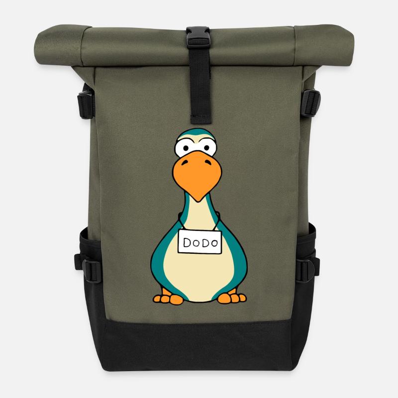 Dodo Frontal Vogel mit Schild Geschenk - Rolltop Rucksack - Olive/Schwarz
