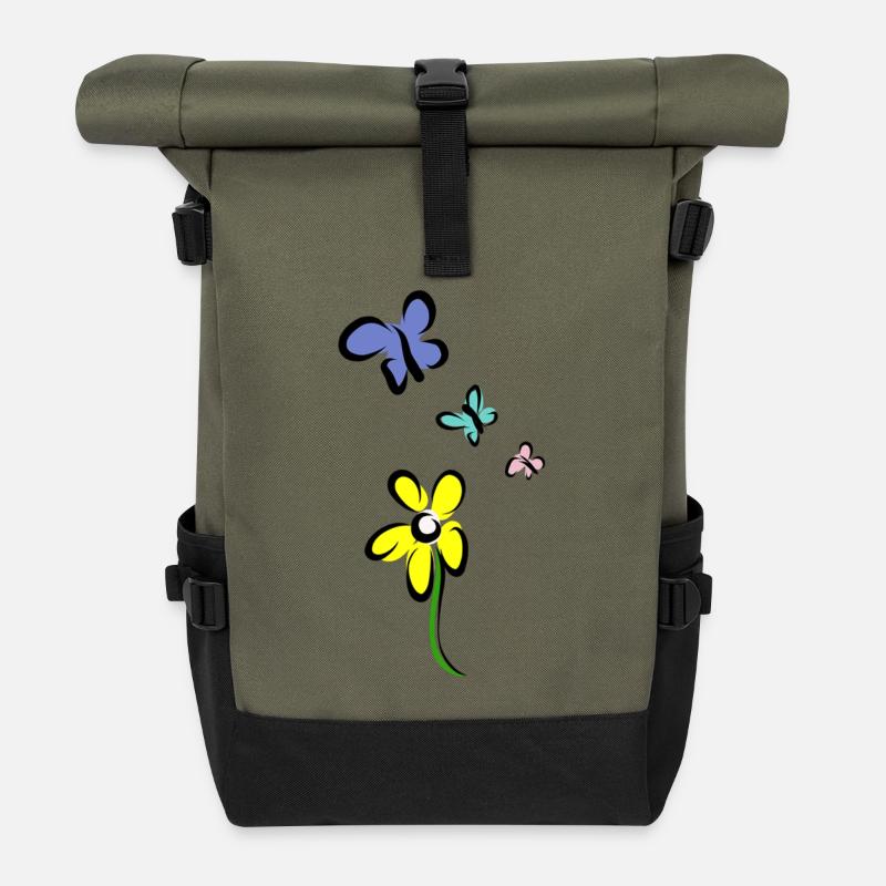 Nicht nur eine Blume - Rolltop Rucksack - Olive/Schwarz