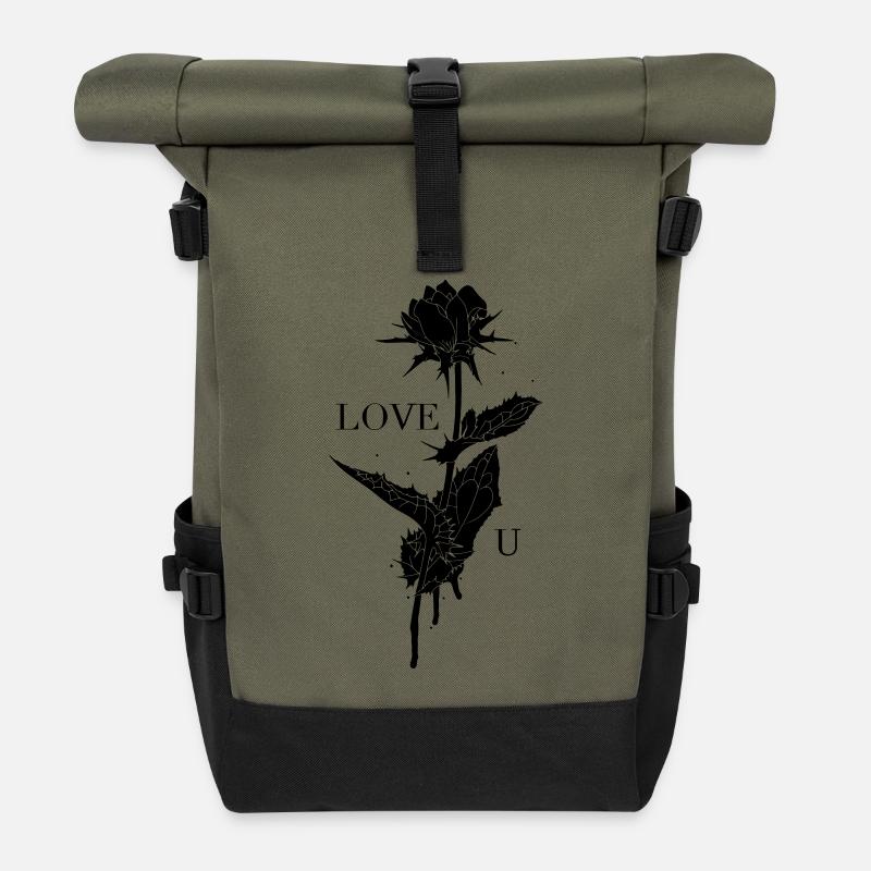 Love You Rose - Rolltop Rucksack - Olive/Schwarz
