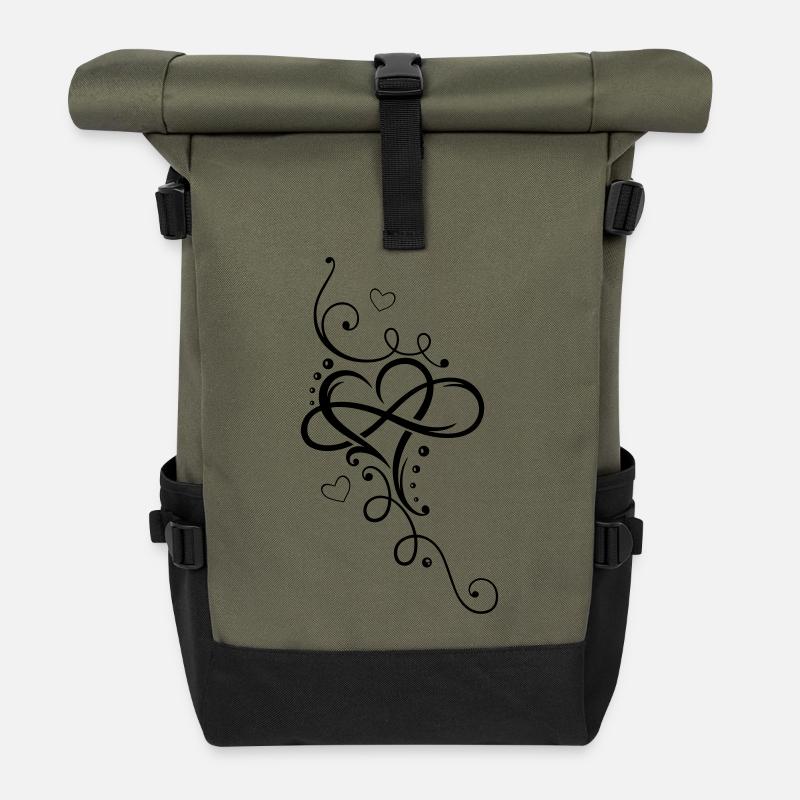 Herz, Unendlichkeit, heart, infinity - Sac à dos roll top - olive/noir
