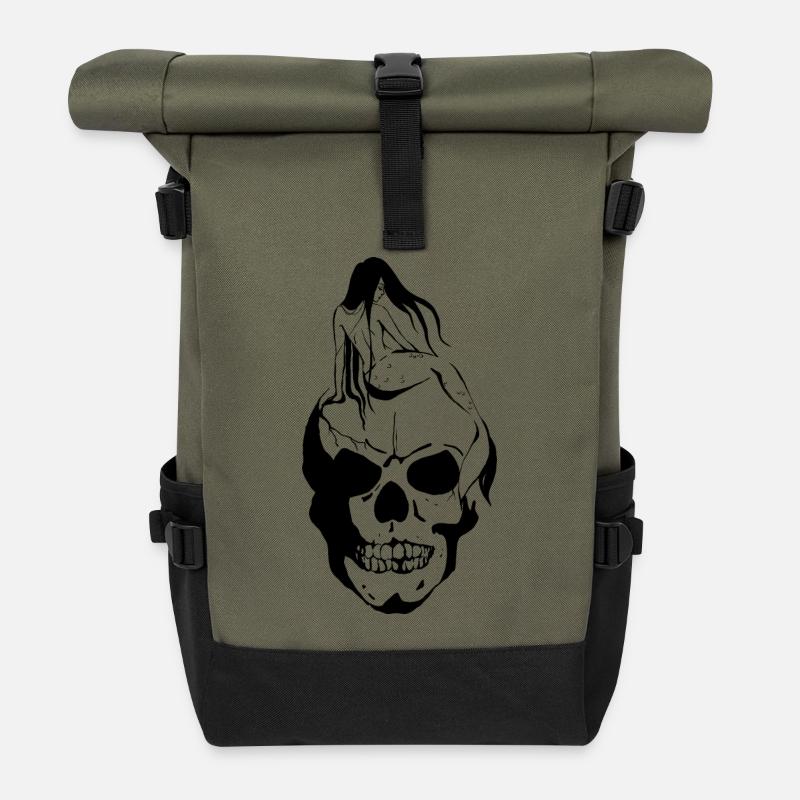 Mermaid on skull - Roll Top Backpack - olive/black