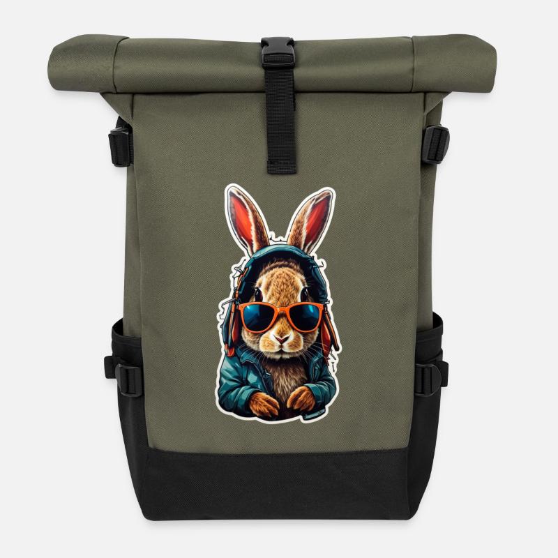 lapin lunette - Sac à dos roll top - olive/noir