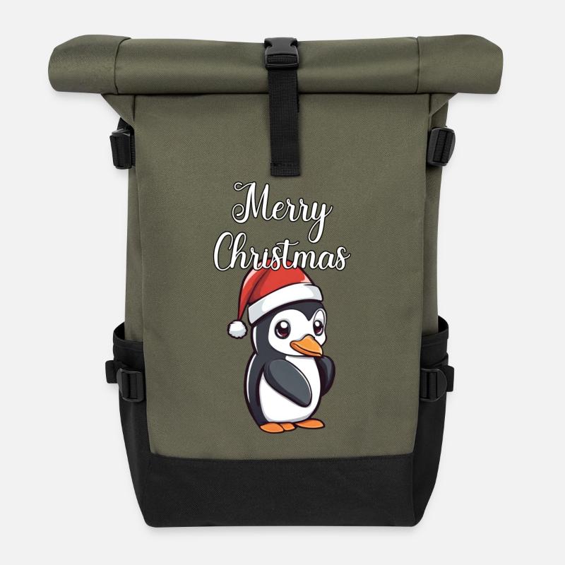 Pingouin de Noël - Sac à dos roll top - olive/noir
