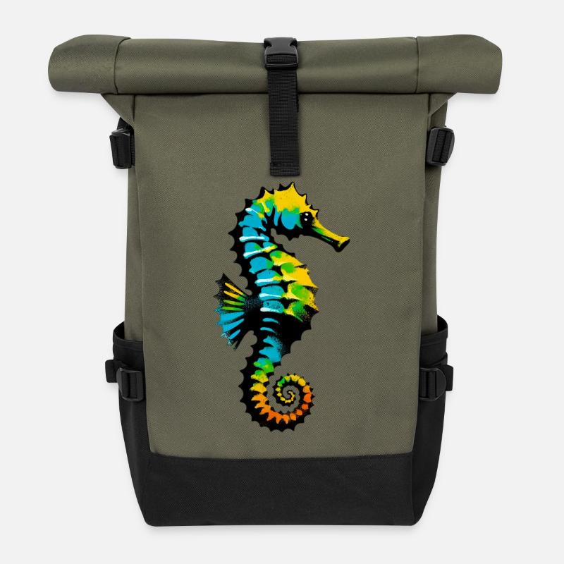 Seepferdchen - Rolltop Rucksack - Olive/Schwarz