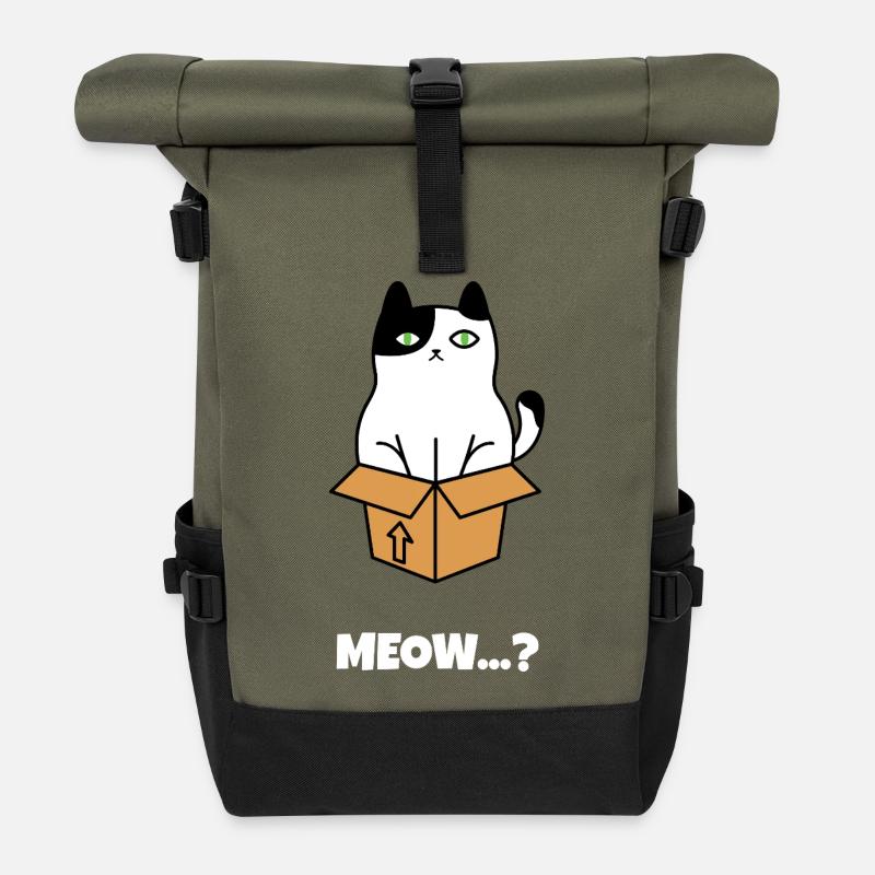 Cat head in moving box illustration - Roll Top Backpack - olive/black