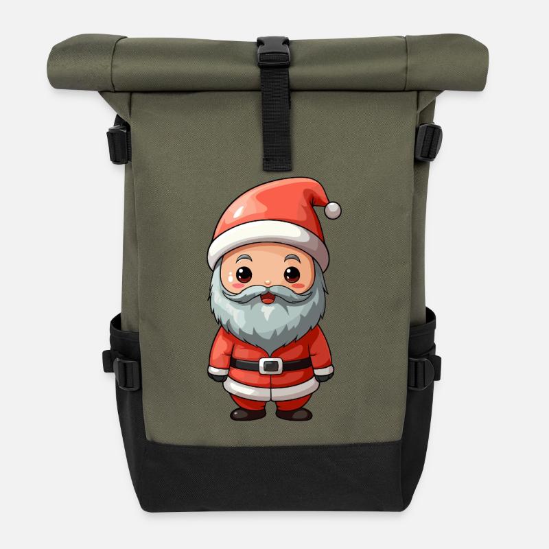 Santa Cartoon Charm - Roll Top Backpack - olive/black