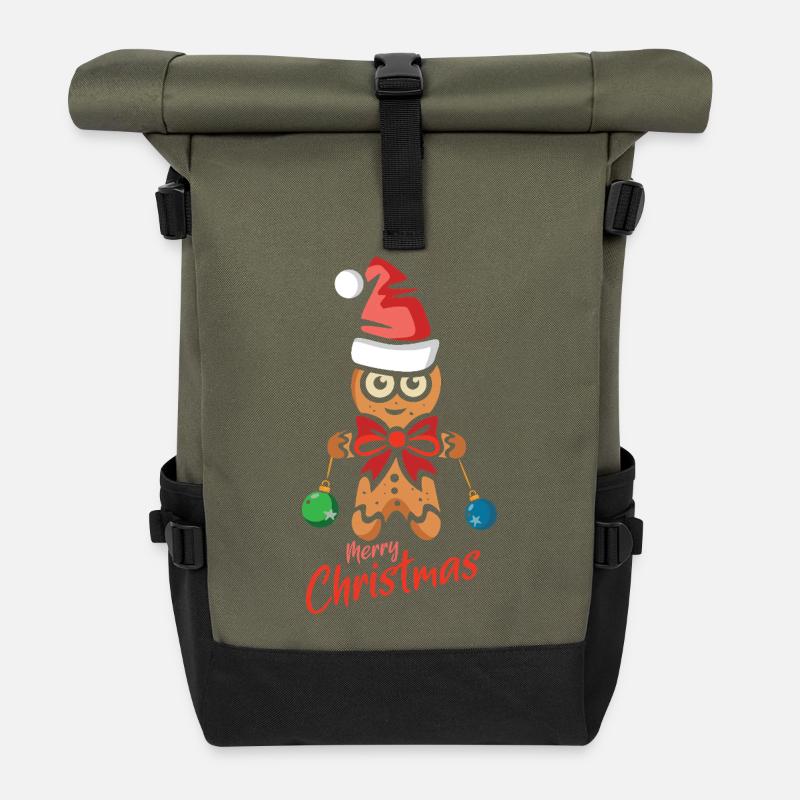 Lebkuchenmann mit Weihnachtsmütze - Rolltop Rucksack - Olive/Schwarz