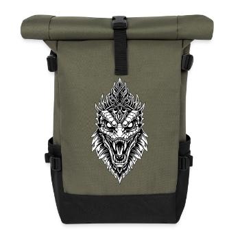 Imperialer Drache Weiß-Schwarzes Mythologisches Totem - Rolltop Rucksack - Olive/Schwarz - Vorne
