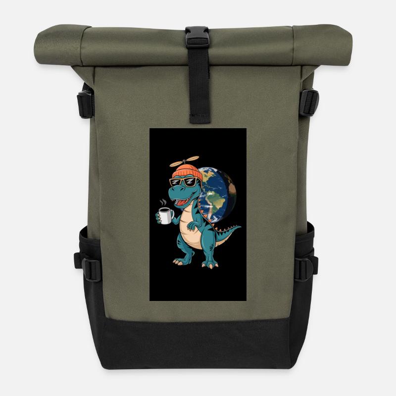 Dinosaurier auf der Erde - Rolltop Rucksack - Olive/Schwarz