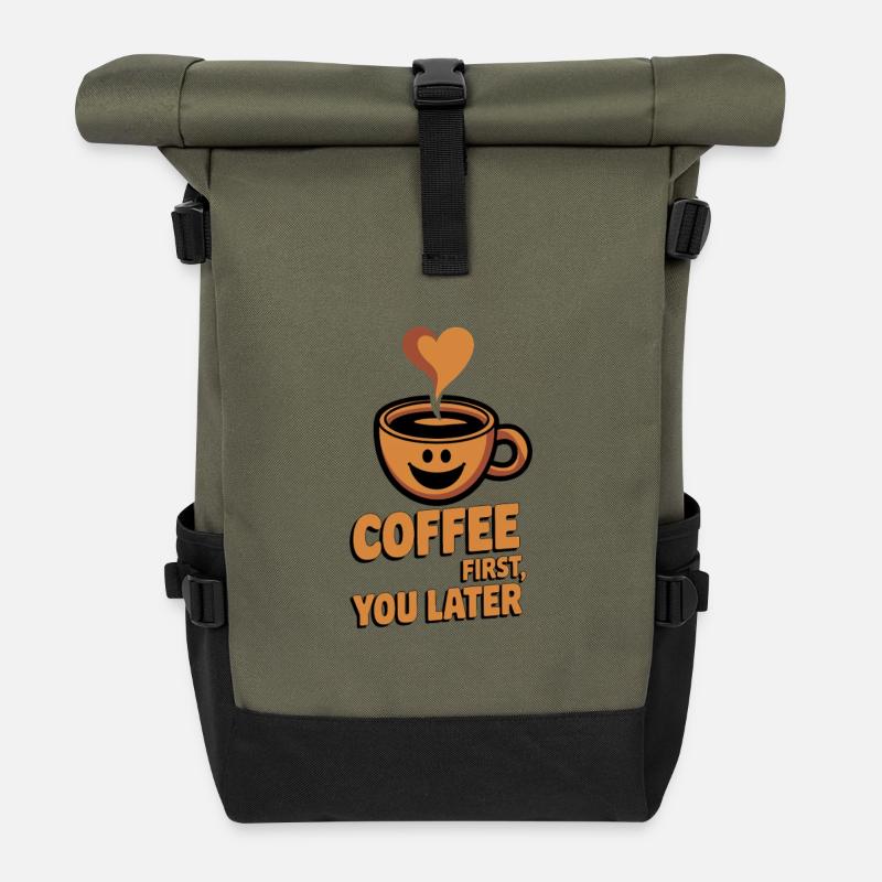 Erst der Kaffee, dann Sie - Rolltop Rucksack - Olive/Schwarz